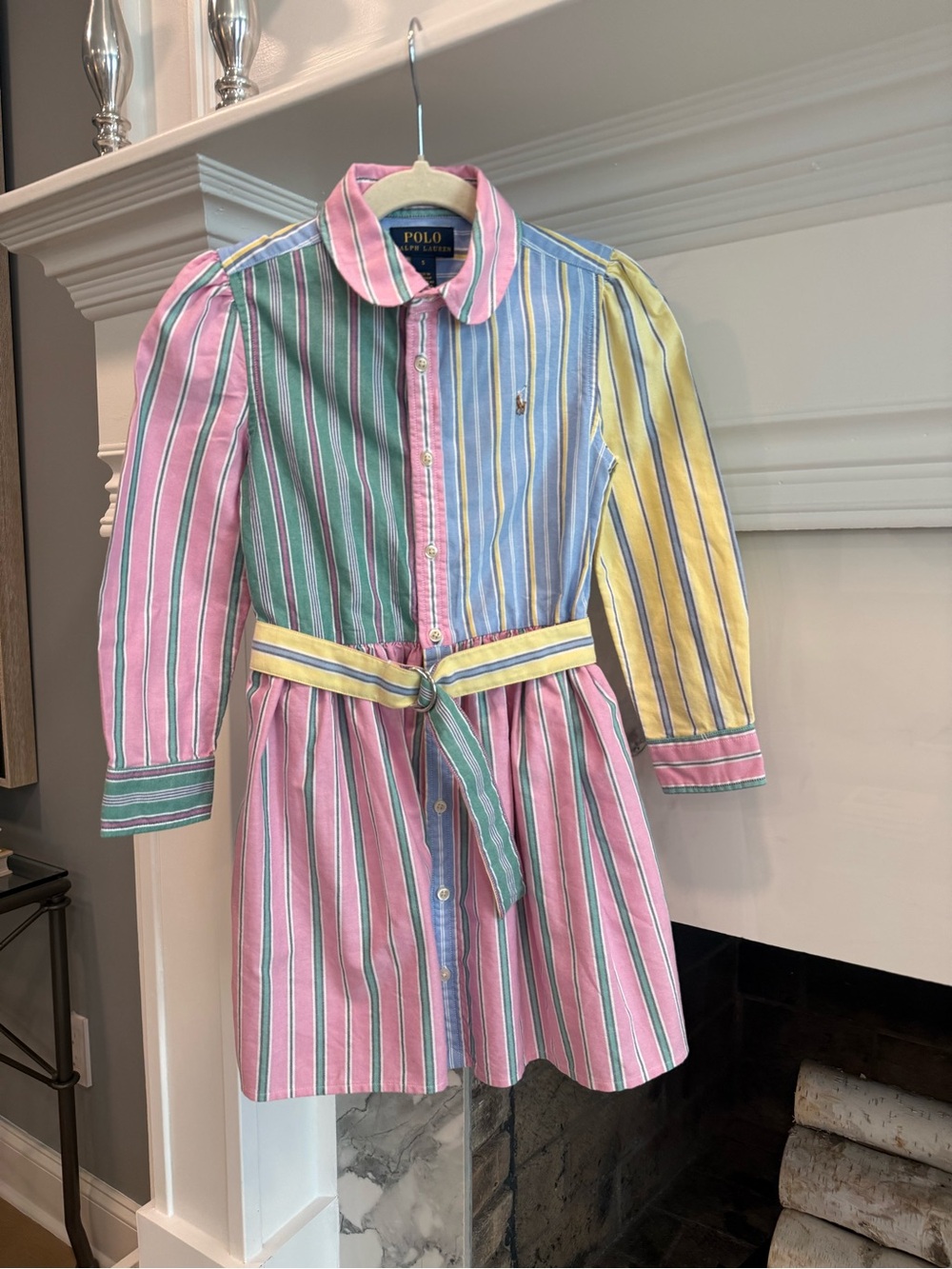 Polo by Ralph Lauren Pastel Multicolor Striped Cotton Shirt Dress with Belt